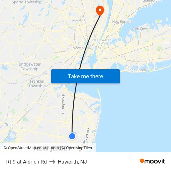 Rt-9 at Aldrich Rd to Haworth, NJ map