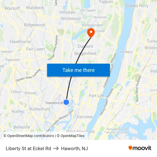 Liberty St at Eckel Rd to Haworth, NJ map