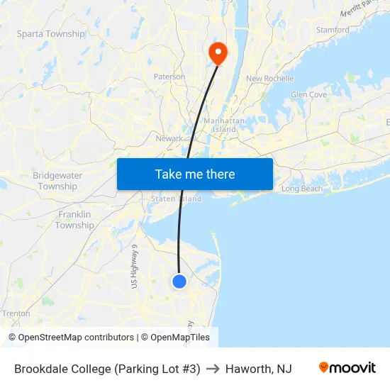 Brookdale College (Parking Lot #3) to Haworth, NJ map