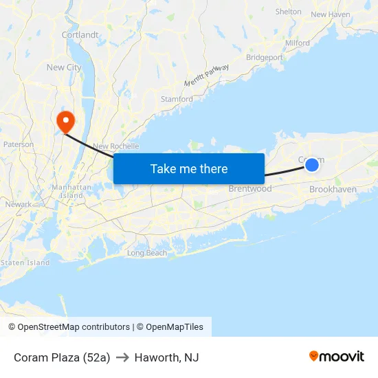 Coram Plaza (52a) to Haworth, NJ map