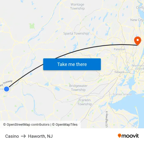 Casino to Haworth, NJ map