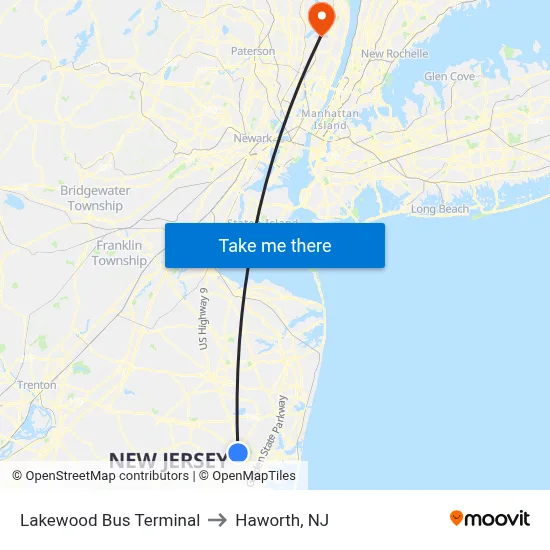 Lakewood Bus Terminal to Haworth, NJ map