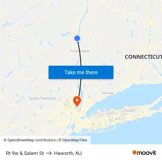 Rt 9w & Salem St to Haworth, NJ map