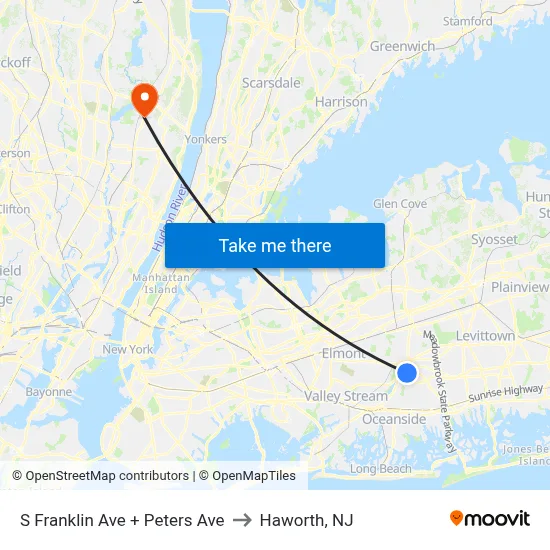 S Franklin Ave + Peters Ave to Haworth, NJ map