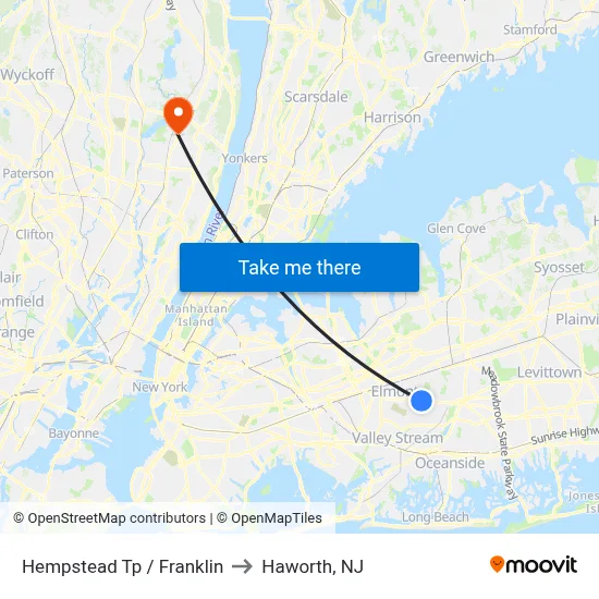 Hempstead Tp / Franklin to Haworth, NJ map