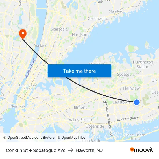 Conklin St + Secatogue Ave to Haworth, NJ map