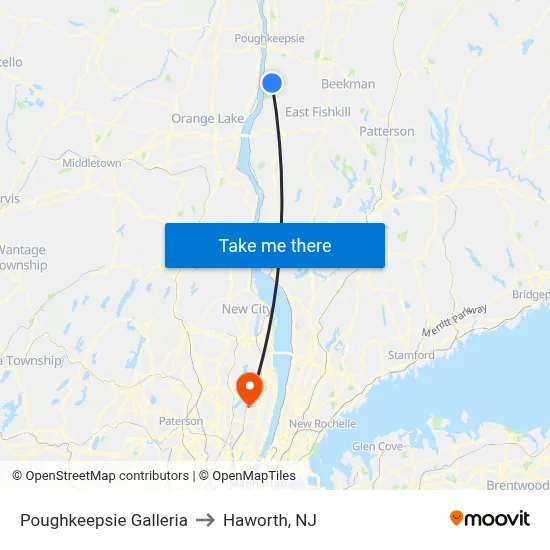 Poughkeepsie Galleria to Haworth, NJ map