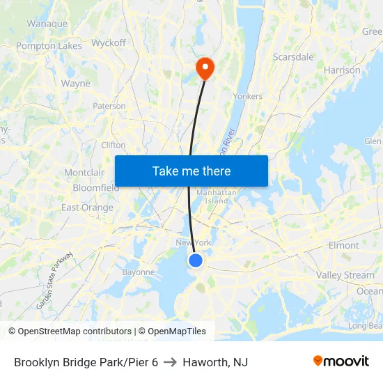 Brooklyn Bridge Park/Pier 6 to Haworth, NJ map
