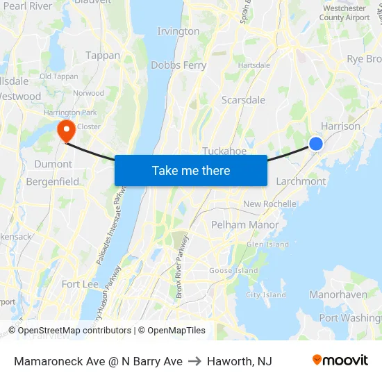 Mamaroneck Ave @ N Barry Ave to Haworth, NJ map