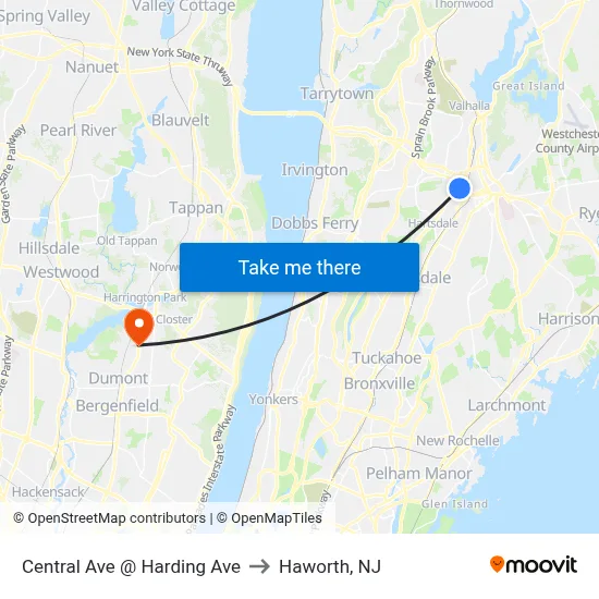 Central Ave @ Harding Ave to Haworth, NJ map