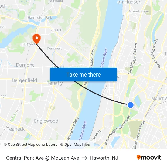 Central Park Ave @ McLean Ave to Haworth, NJ map