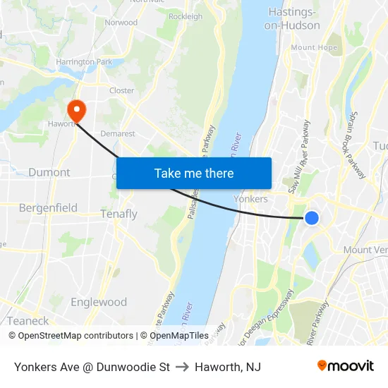Yonkers Ave @ Dunwoodie St to Haworth, NJ map