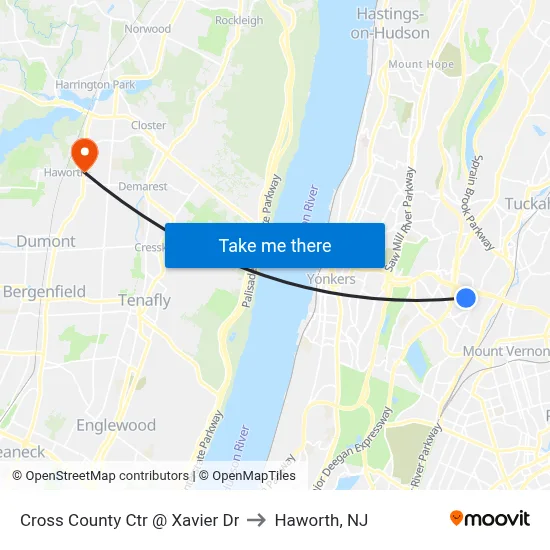 Cross County Ctr @ Xavier Dr to Haworth, NJ map