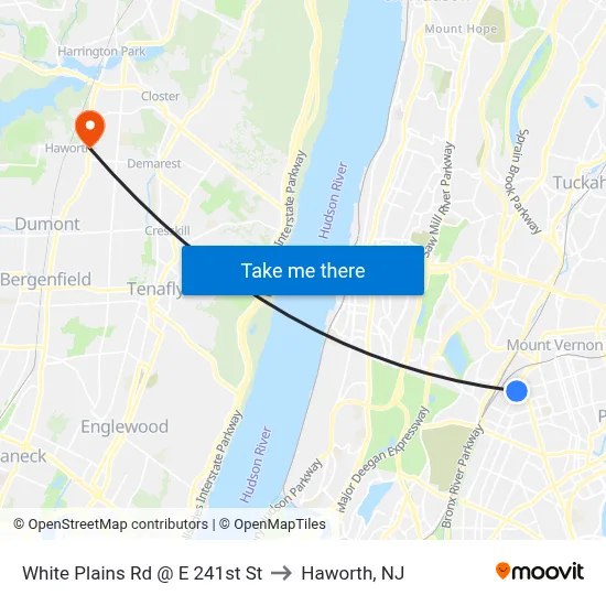 White Plains Rd @ E 241st St to Haworth, NJ map