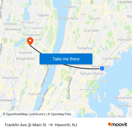 Franklin Ave @ Main St to Haworth, NJ map