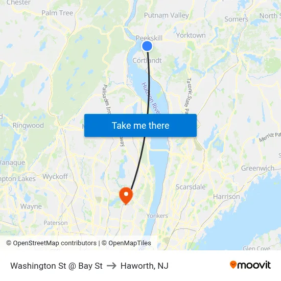 Washington St @ Bay St to Haworth, NJ map