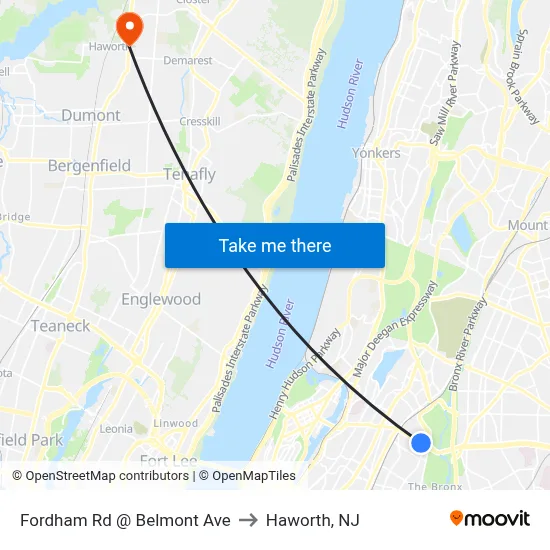 Fordham Rd @ Belmont Ave to Haworth, NJ map
