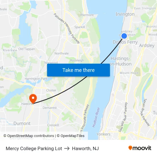 Mercy College Parking Lot to Haworth, NJ map