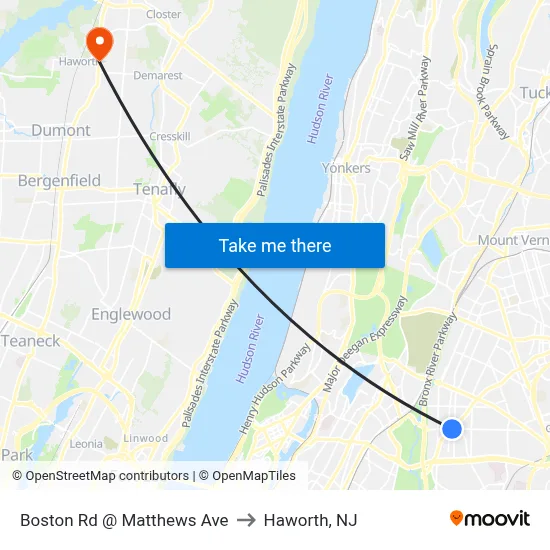 Boston Rd @ Matthews Ave to Haworth, NJ map