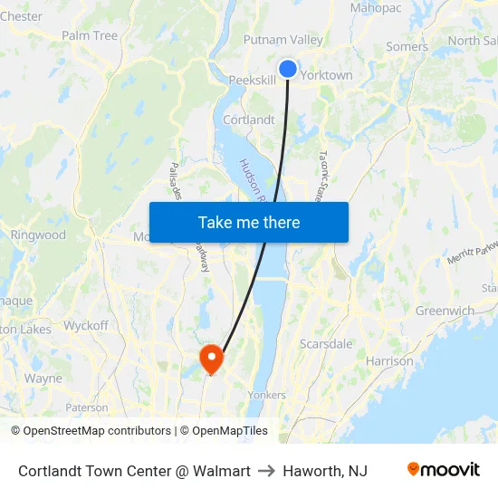 Cortlandt Town Center @ Walmart to Haworth, NJ map