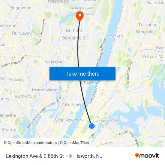 Lexington Ave & E 86th St to Haworth, NJ map