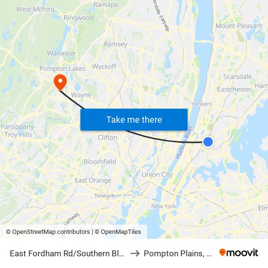 East Fordham Rd/Southern Blvd to Pompton Plains, NJ map