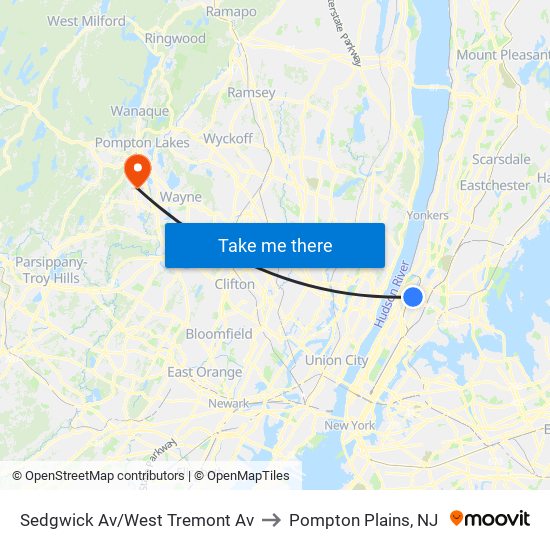 Sedgwick Av/West Tremont Av to Pompton Plains, NJ map