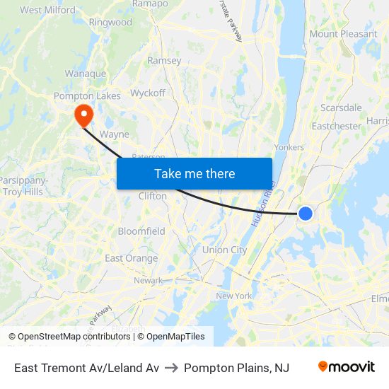 East Tremont Av/Leland Av to Pompton Plains, NJ map