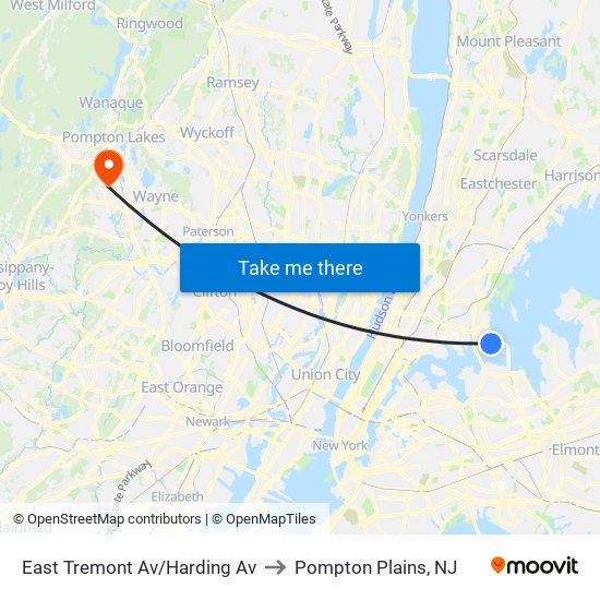 East Tremont Av/Harding Av to Pompton Plains, NJ map