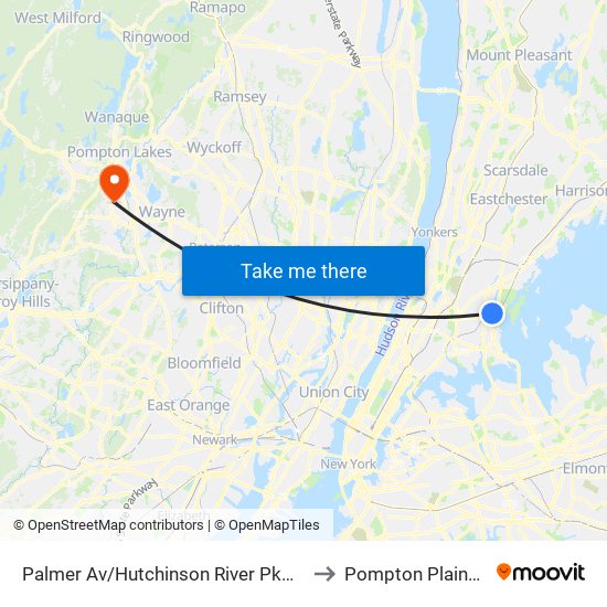 Palmer Av/Hutchinson River Pkwy East to Pompton Plains, NJ map