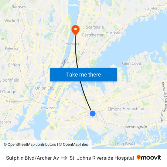 Sutphin Blvd/Archer Av to St. John's Riverside Hospital map