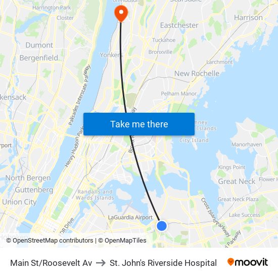 Main St/Roosevelt Av to St. John's Riverside Hospital map