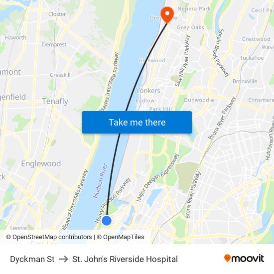 Dyckman St to St. John's Riverside Hospital map