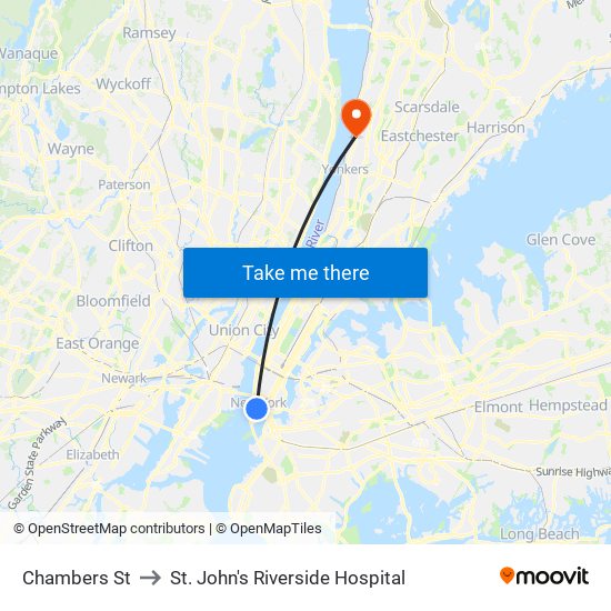 Chambers St to St. John's Riverside Hospital map