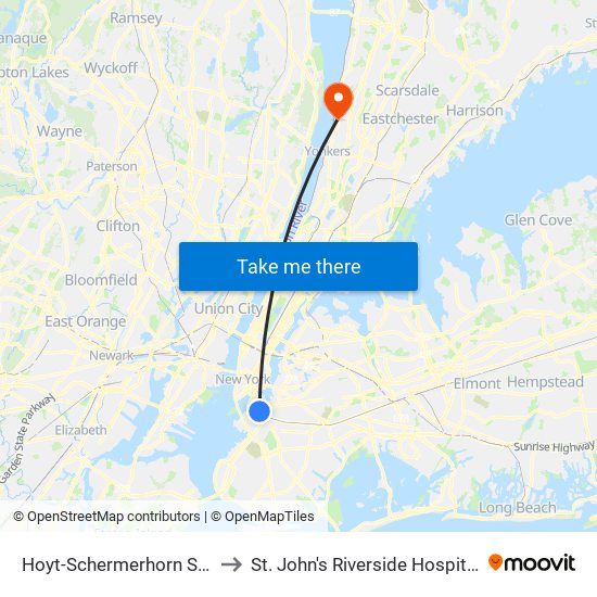 Hoyt-Schermerhorn Sts to St. John's Riverside Hospital map
