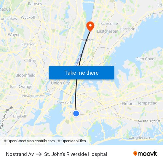 Nostrand Av to St. John's Riverside Hospital map