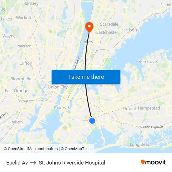 Euclid Av to St. John's Riverside Hospital map