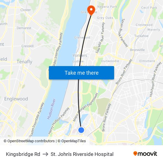 Kingsbridge Rd to St. John's Riverside Hospital map