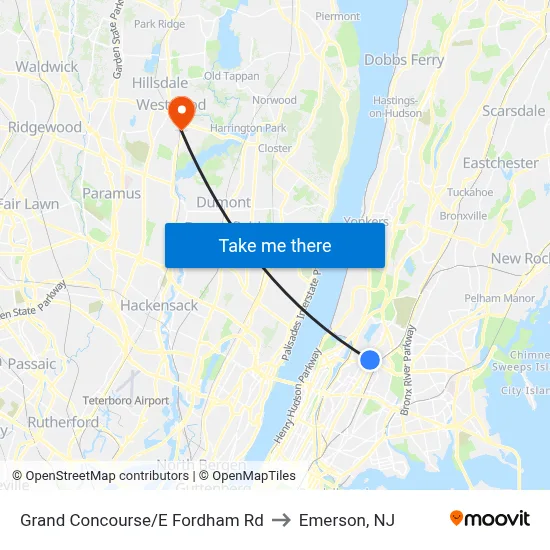Grand Concourse/E Fordham Rd to Emerson, NJ map