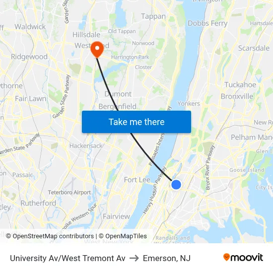 University Av/West Tremont Av to Emerson, NJ map