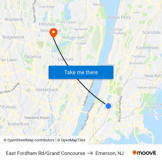 East Fordham Rd/Grand Concourse to Emerson, NJ map