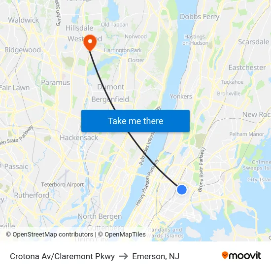 Crotona Av/Claremont Pkwy to Emerson, NJ map