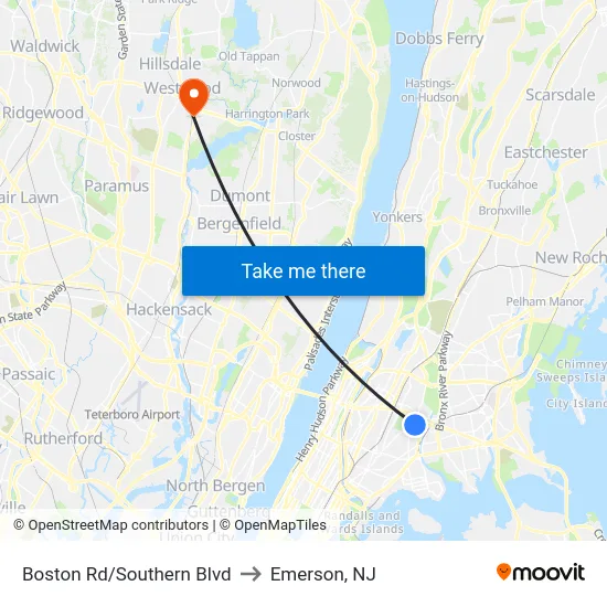 Boston Rd/Southern Blvd to Emerson, NJ map