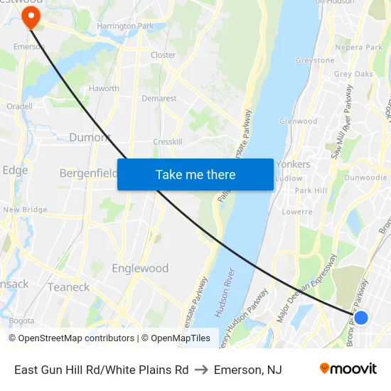 East Gun Hill Rd/White Plains Rd to Emerson, NJ map