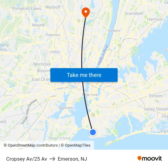 Cropsey Av/25 Av to Emerson, NJ map