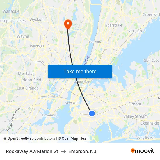 Rockaway Av/Marion St to Emerson, NJ map