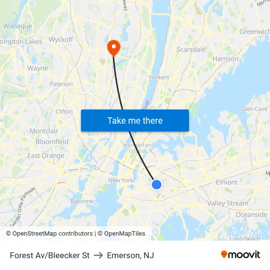 Forest Av/Bleecker St to Emerson, NJ map
