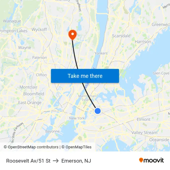 Roosevelt Av/51 St to Emerson, NJ map