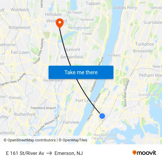 E 161 St/River Av to Emerson, NJ map