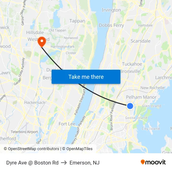 Dyre Ave @ Boston Rd to Emerson, NJ map